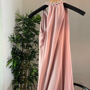 S.L. Fashions Blush Pink Pearl Embellished Chiffon Dress – Size 8